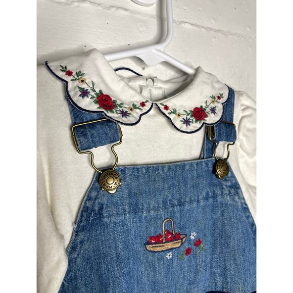 Vintage Hartstrings Baby Apple Picking Denim Dress Outfit 18 Months Embroidered - Picture 2 of 10